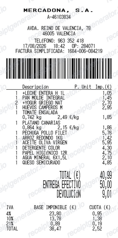 Mercadona receipt