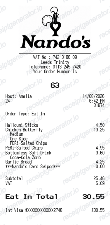 Nandos Receipt Uk preview