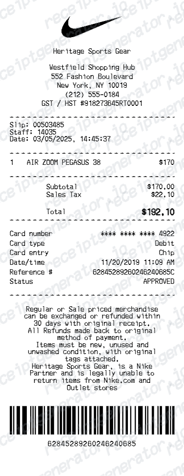Nike Receipt