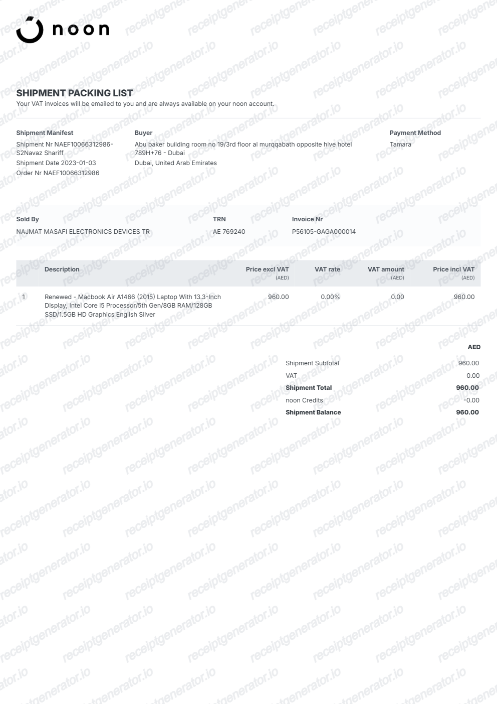 Noon Invoice - Preview of the template design