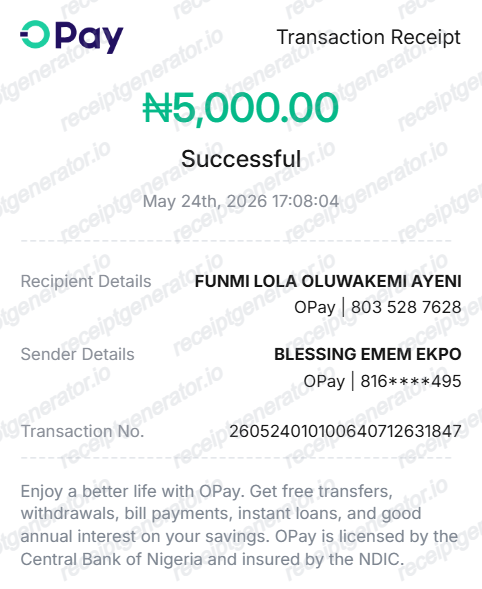 Opay Receipt - Preview of the template design