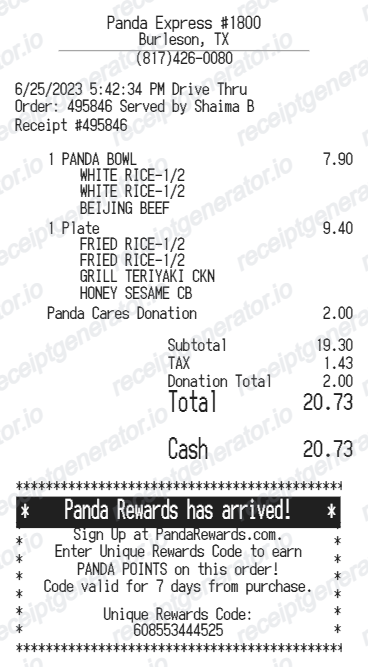 Panda Express Receipt preview