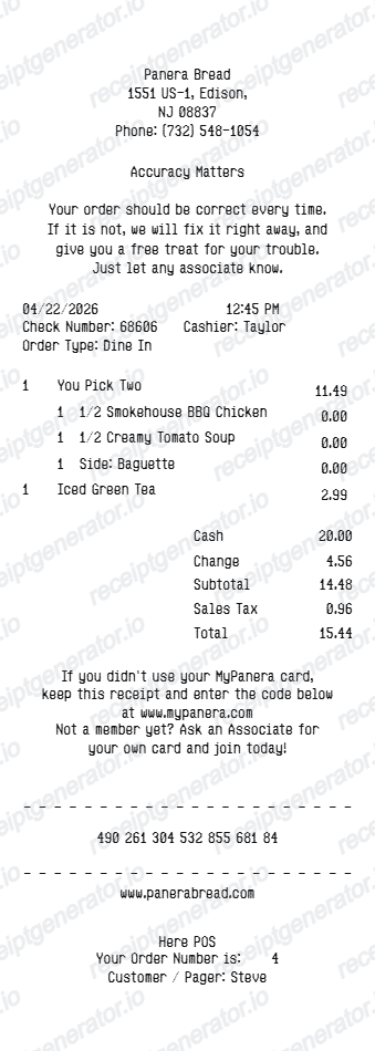 Panera Bread Receipt preview