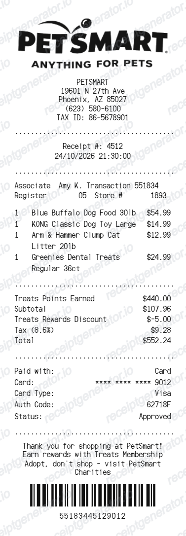 PetSmart Receipt - Preview of the template design