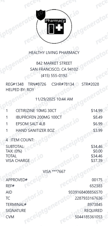 Pharmacy receipt maker template preview