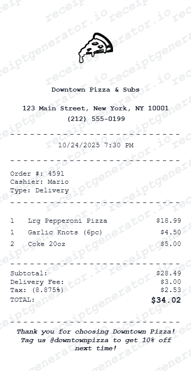 Pizza Receipt preview