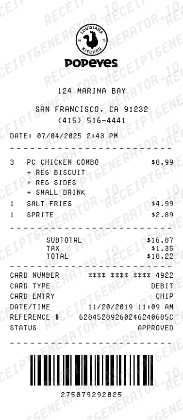 Popeyes Receipt preview