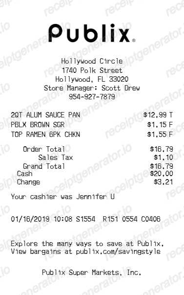 Publix receipt