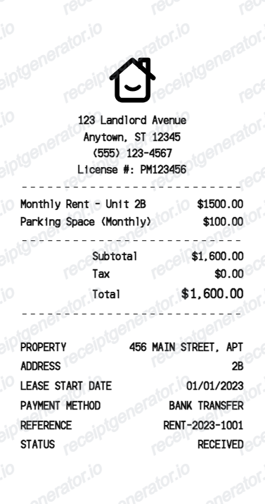 Rent Receipt - Preview of the template design