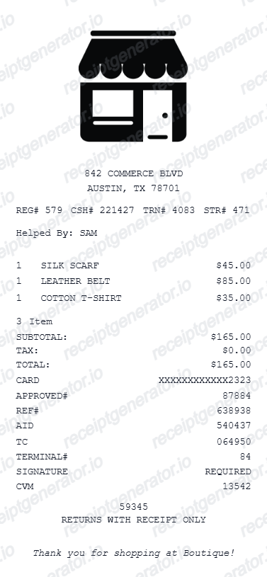 Retail Store Receipt - Preview of the template design