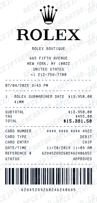 Rolex Receipt - Preview of the template design