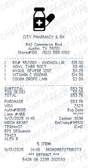 Prescription RX Receipt - Preview of the template design