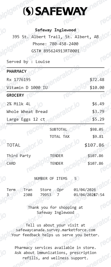 Safeway Receipt - Preview of the template design
