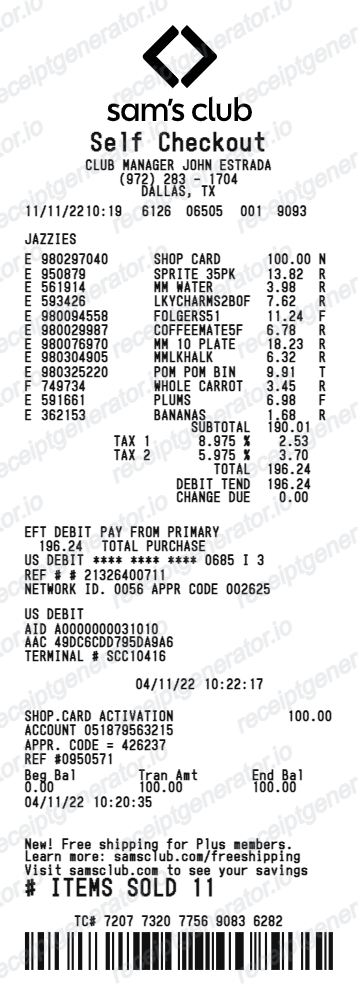 Sam's Club Receipt - Preview of the template design