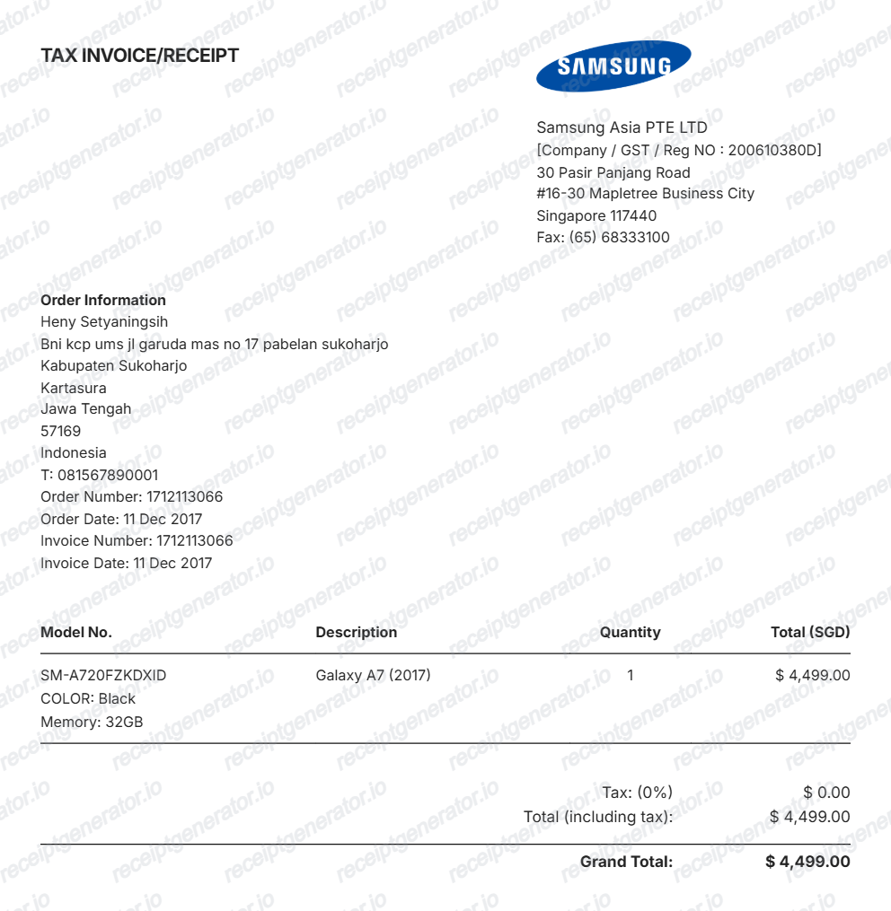 Samsung Receipt