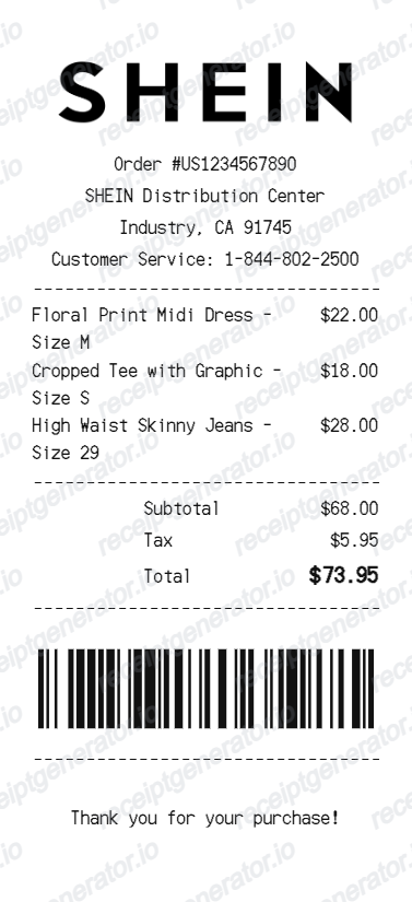 Shein Receipt - Preview of the template design