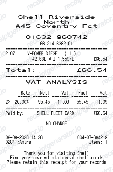 Shell Receipt Uk - Preview of the template design