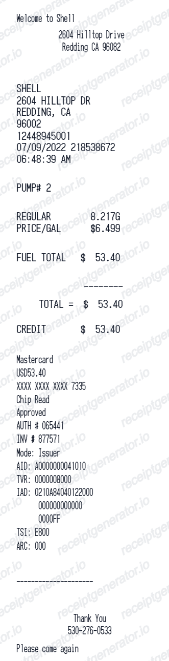 Shell Receipt - Preview of the template design
