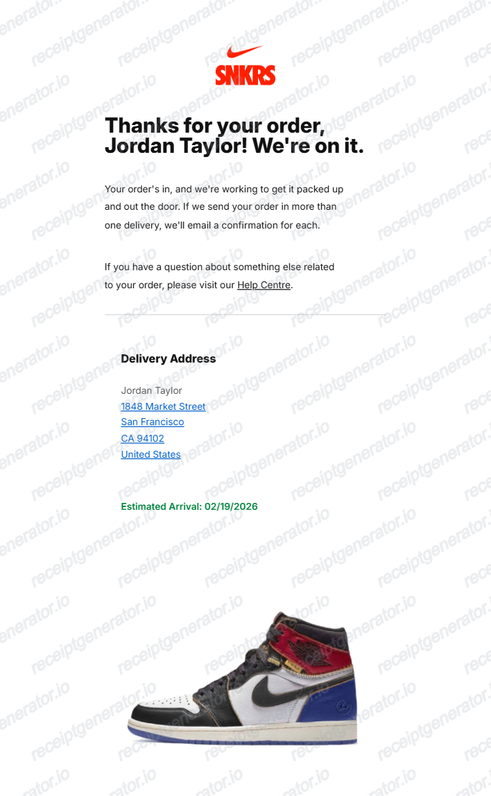 Snkrs Receipt - Preview of the template design