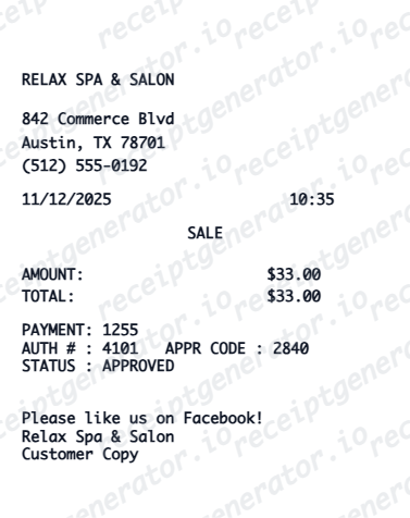 Spa Receipt - Preview of the template design