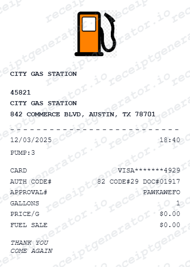 Speedway Receipt - Preview of the template design
