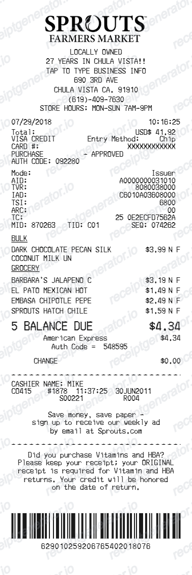 Sprouts Receipt - Preview of the template design