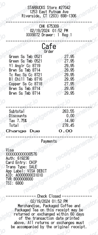 Starbucks Receipt preview