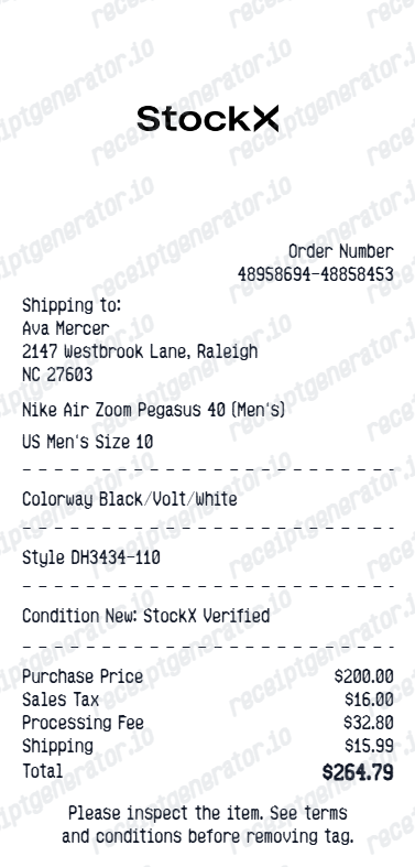 Stockx Receipt - Preview of the template design