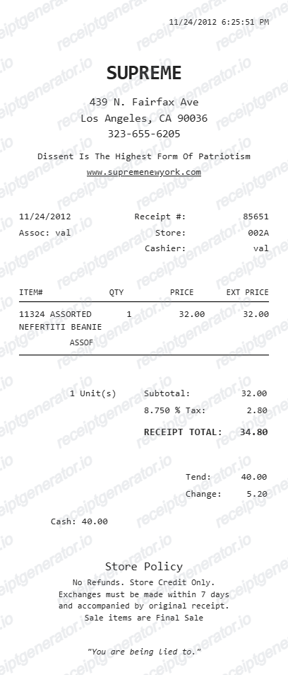 Supreme Receipt - Preview of the template design