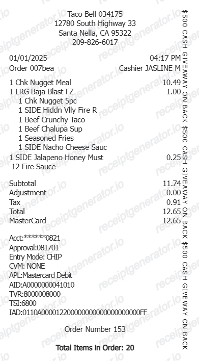 Taco Bell Receipt preview