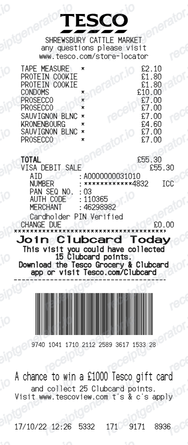 Tesco receipt