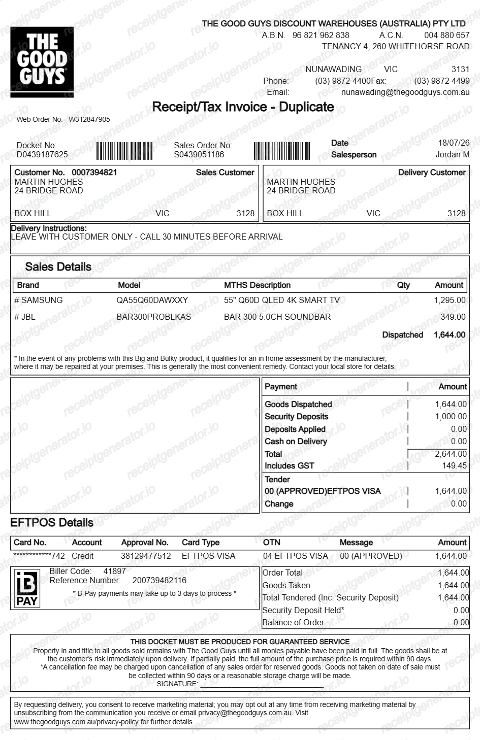 The Good Guys Receipt - Preview of the template design