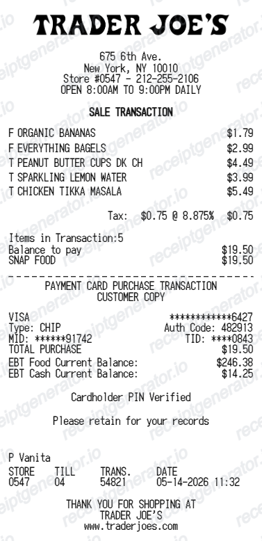 Trader Joe's receipt