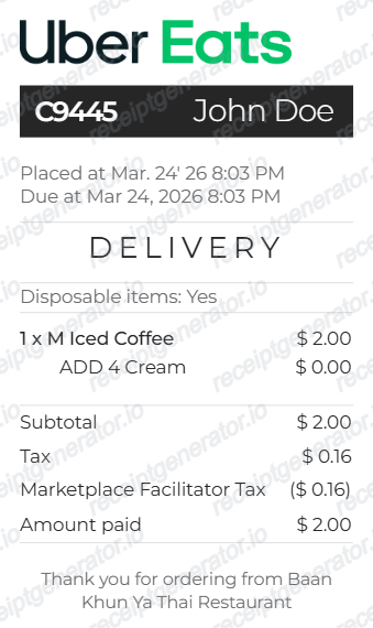 Uber Eats Receipt preview