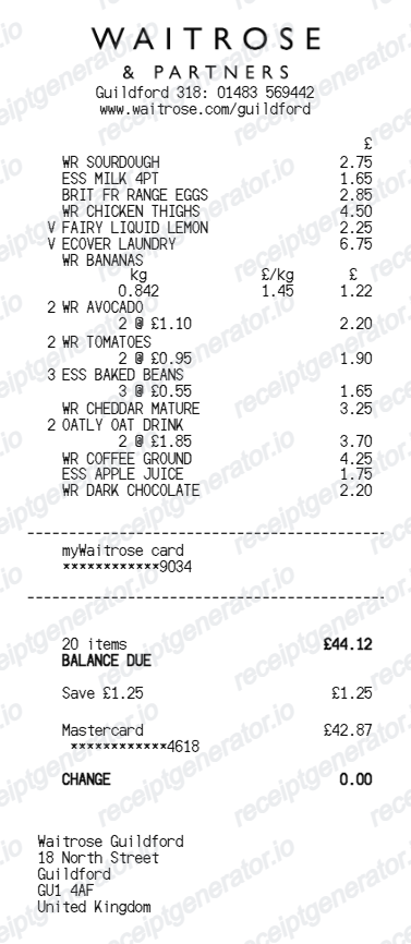 Waitrose receipt