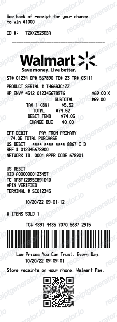 Detailed Debit receipt design preview