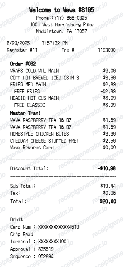 Wawa Receipt preview