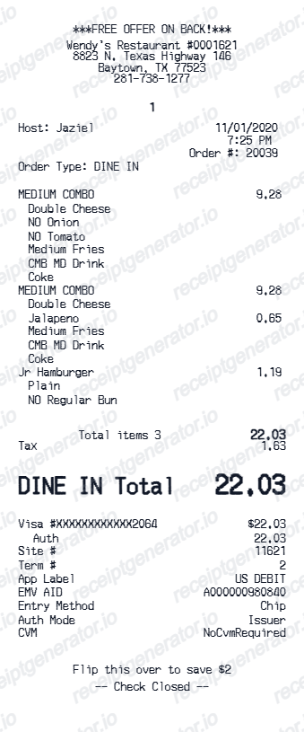 Wendys Receipt preview