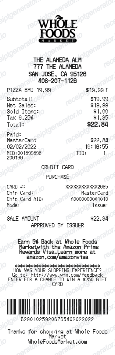 Whole Foods receipt